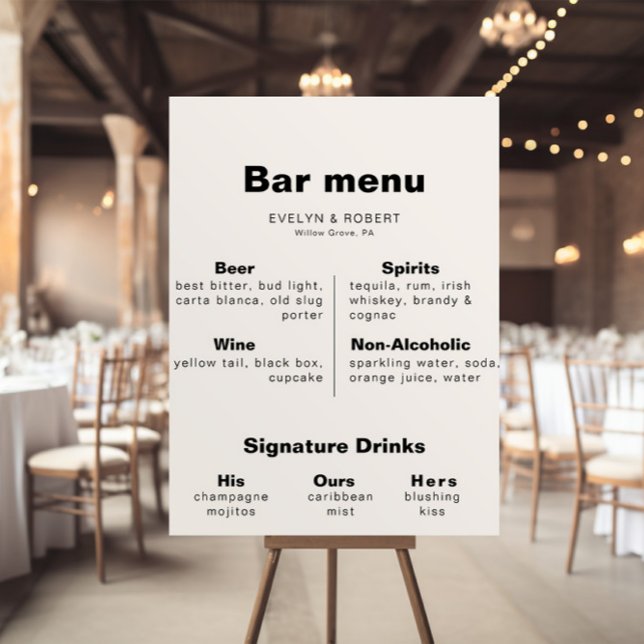 Minimalist Elegant Formal Wedding Bar Menu Poster (Creator Uploaded)