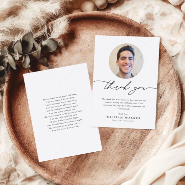Minimalist Elegant Funeral Sympathy Memorial Photo Thank You Card (Creator Uploaded)