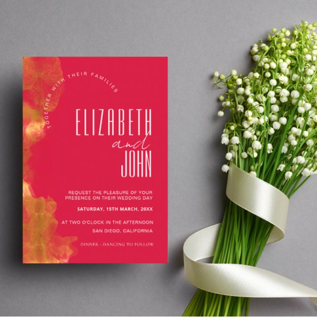 Minimalist Elegant Gold And Magenta Wedding Invitation (Creator Uploaded)