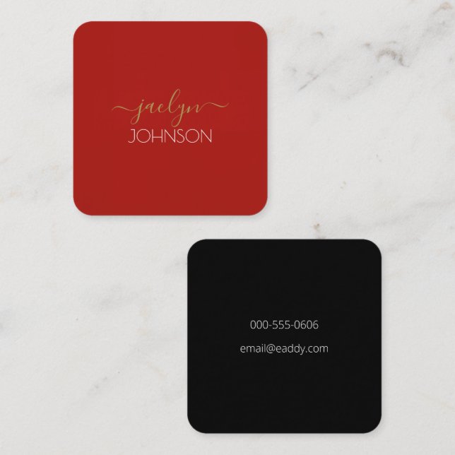 Minimalist  Elegant Gold Black Personalised Name Square Business Card (Front/Back)