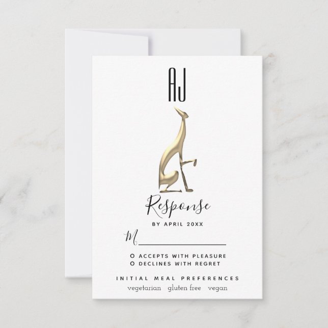 Minimalist Elegant Gold Foil Greyhound Dog Wedding RSVP Card (Front)