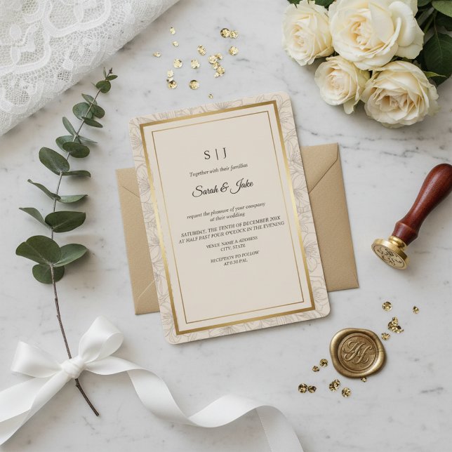 Minimalist Elegant Gold Frame Wedding Invitation (Creator Uploaded)