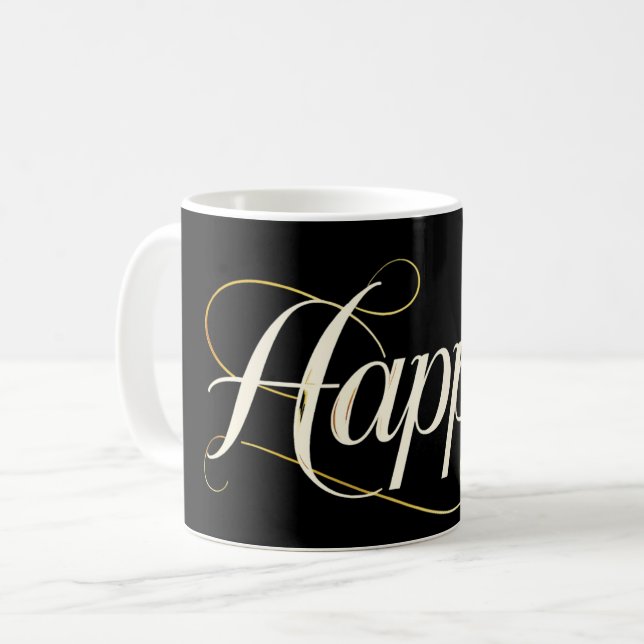Minimalist Elegant Gold Happy Typography - Classy  Coffee Mug (Front Left)