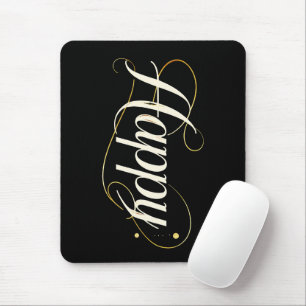 Minimalist Elegant Gold Happy Typography - Classy  Mouse Mat