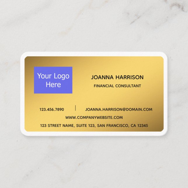 Minimalist Elegant Gold Logo Financial Consultant Business Card (Front)