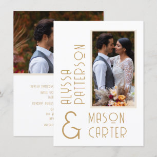 Minimalist Elegant Gold Modern Photo Wedding Invitation