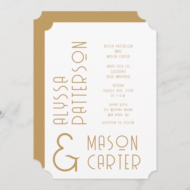 Minimalist Elegant Gold Modern Wedding Invitation (Front/Back)