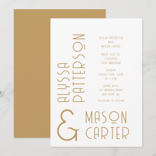 Minimalist Elegant Gold Modern Wedding Invitation (Front/Back)