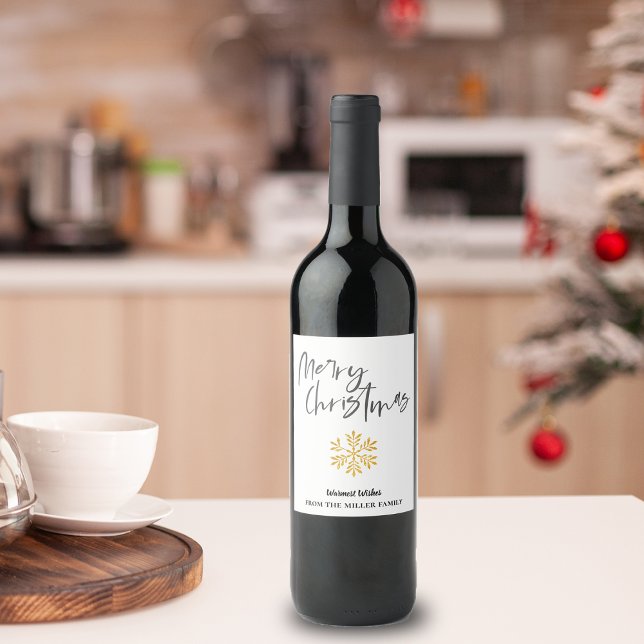 Minimalist Elegant Gold Snow Flake Merry Christmas Wine Label (Minimalist Elegant Gold Snow Flake Merry Christmas Wine Label)