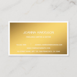 Minimalist Elegant Gold White Edge Writer Editor Business Card