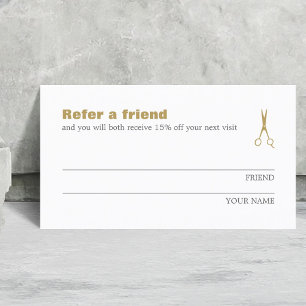 Minimalist Elegant Gold White Refer a Friend Card