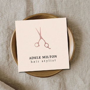 Minimalist Elegant Golden Pastel Hairstylist Square Business Card