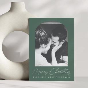 Minimalist Elegant Green Arch Photo Christmas Holiday Card