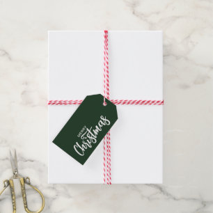 Minimalist Elegant Green White Merry Christmas Gift Tags