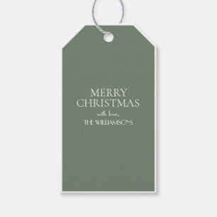 Minimalist Elegant Green White Merry Christmas  Gift Tags
