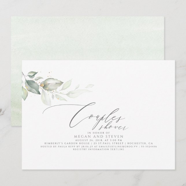 Minimalist Elegant Greenery Couples Shower Invitation (Front/Back)