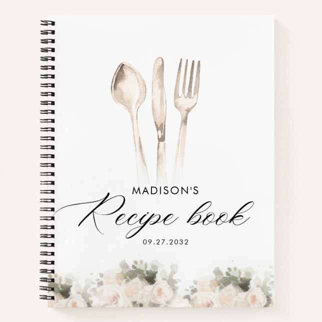 Minimalist Elegant Greenery Utensils Recipe Book (Front)