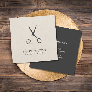 Minimalist Elegant Grey Scissors Hairstylist Square Business Card