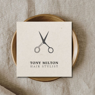 Minimalist Elegant Grey Scissors Hairstylist Square Business Card