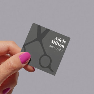 Minimalist Elegant Grey Scissors Hairstylist Square Business Card