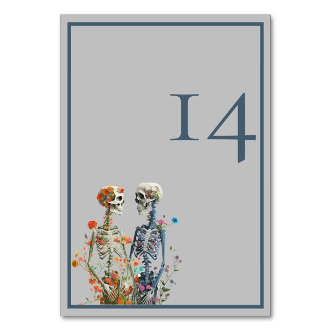 Minimalist Elegant Grey Skeleton Wedding  Table Number (Front)