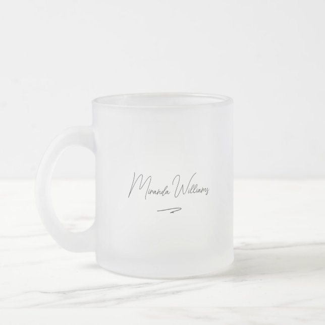 Minimalist Elegant Handwritten Custom Name  Frosted Glass Coffee Mug (Left)