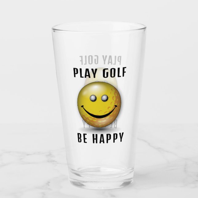 Minimalist Elegant Happy Golfer Design Glass (Front)