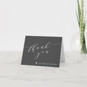 Minimalist Elegant Heart Black White Wedding Thank You Card