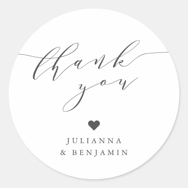 Minimalist Elegant Heart Custom White Thank You  Classic Round Sticker (Front)