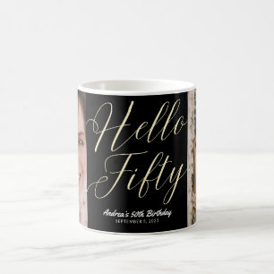 Minimalist Elegant Hello Fifty Thank you Birthday Coffee Mug