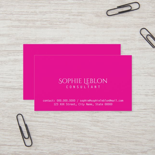 Minimalist Elegant Hot Pink Consultant (custom) Business Card (Front/Back In Situ)