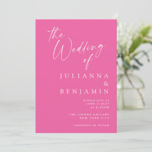 Minimalist Elegant Hot Pink Modern Script Wedding Invitation