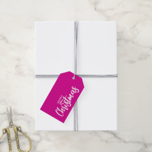 Minimalist Elegant Hot Pink White Merry Christmas Gift Tags