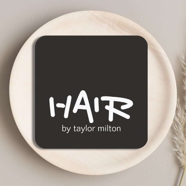 Minimalist Elegant Ivory Black White Hair Stylist Square Business Card (Creator Uploaded)