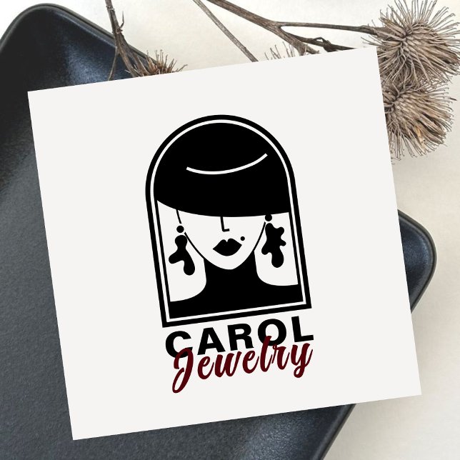 Minimalist Elegant Jewellery Designer Black Logo  Square Business Card (Creator Uploaded)