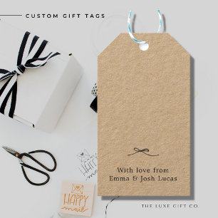 Minimalist Elegant Kraft Black Bow Newlywed Gift Tags