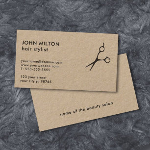 Minimalist Elegant Kraft Paper Scissor HairStylist Business Card