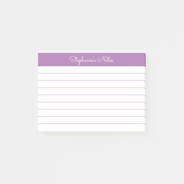 Minimalist Elegant Lavender Lined Personalised Post-it Notes (Front)