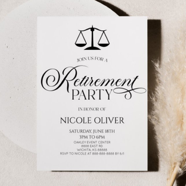 Minimalist Elegant Lawyer Scale Retirement Party Invitation (Creator Uploaded)