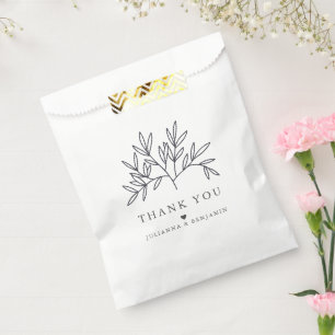 Minimalist Elegant Leaves Wedding Thank You Custom Favour Bags