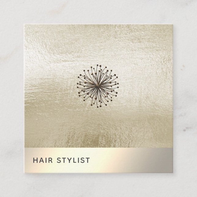 Minimalist elegant luxury  gold foil dandelion square business card (Front)