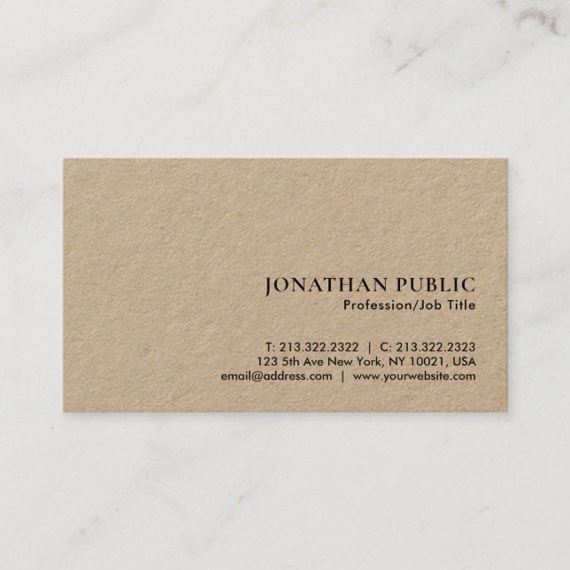 Minimalist Elegant Luxury Premium Kraft Paper Business Card (Front)