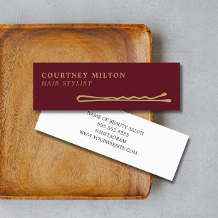 Minimalist Elegant MahoganyRed Golden Hair Stylist Mini Business Card