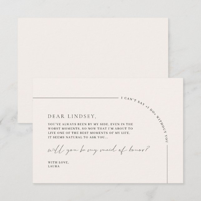 Minimalist Elegant Maid of Honour Proposal Card (Front/Back)