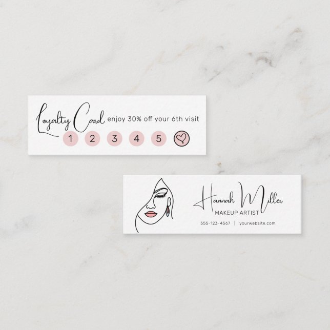 Minimalist Elegant Makeup Artist Face Logo Loyalty Mini Business Card (Front/Back)