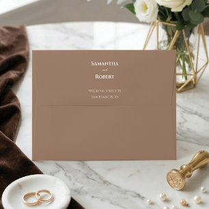 Minimalist Elegant Mocha Brown Floral Wedding Envelope