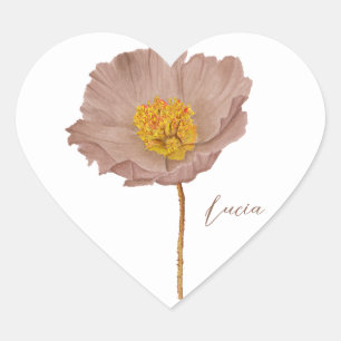 Minimalist elegant mocha floral poppy heart sticker