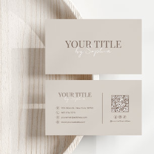 Minimalist Elegant Modern Beige Neutral QR Code Business Card