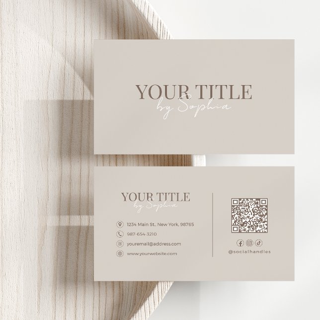 Minimalist Elegant Modern Beige Neutral QR Code Business Card (Creator Uploaded)