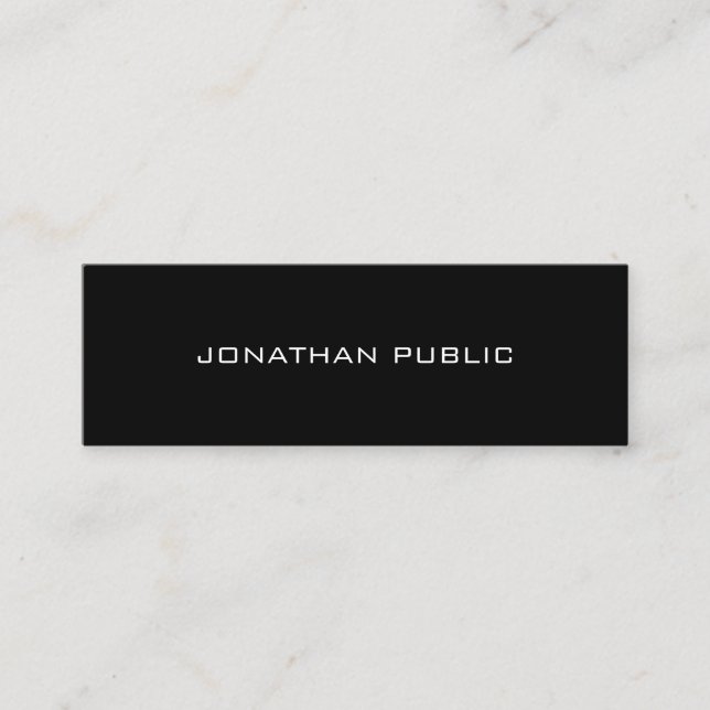 Minimalist Elegant Modern Black White Sleek Plain Mini Business Card (Front)